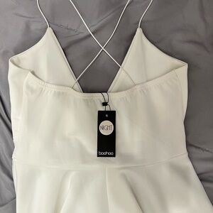 White skater dress, short knee length, A-line style, criss-cross strap, NWT